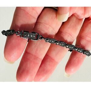 Gunmetal 925 Dark Gray Marcasite Rhinestone Clasp Bracelet